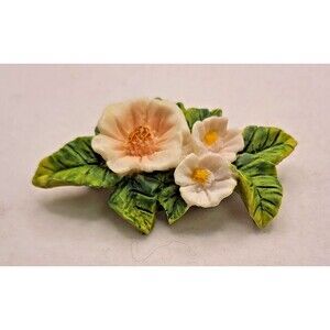 Vintage Art Deco Style Porcelain Brooch/Pin 2" Long Pink White Green